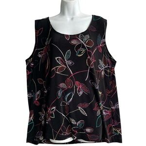 Vikki Vi Floral Slinky Tank Top Plus Size 2x Black Sleeveless Business Casual